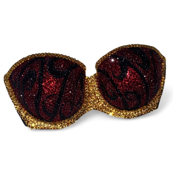 Crystal Rhinestone Vintage Design Red Glam Bling Strapless Bra Top All Sizes New - Picture 4 of 14